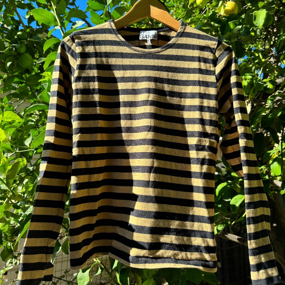 Ganni Stripe Long Sleeve Tee - Medium